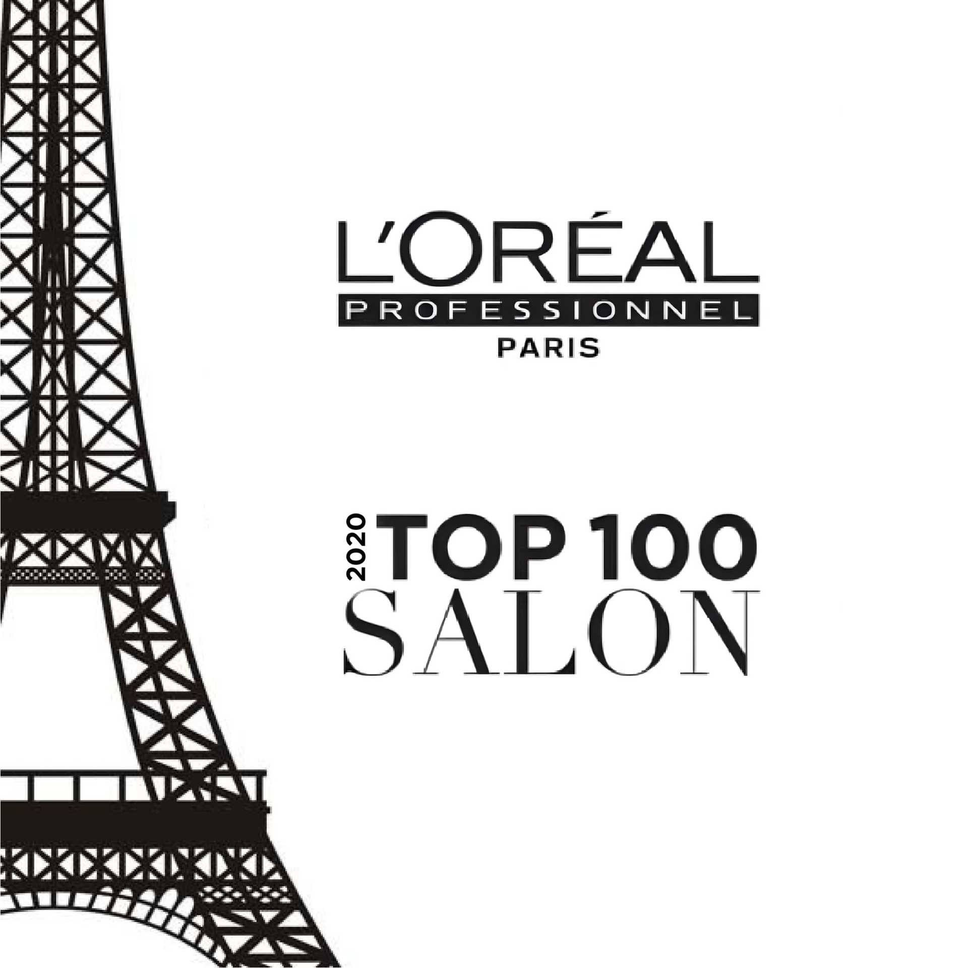 L'Oréal Paris Top 100 Salon 2020 logo featuring the Eiffel Tower.