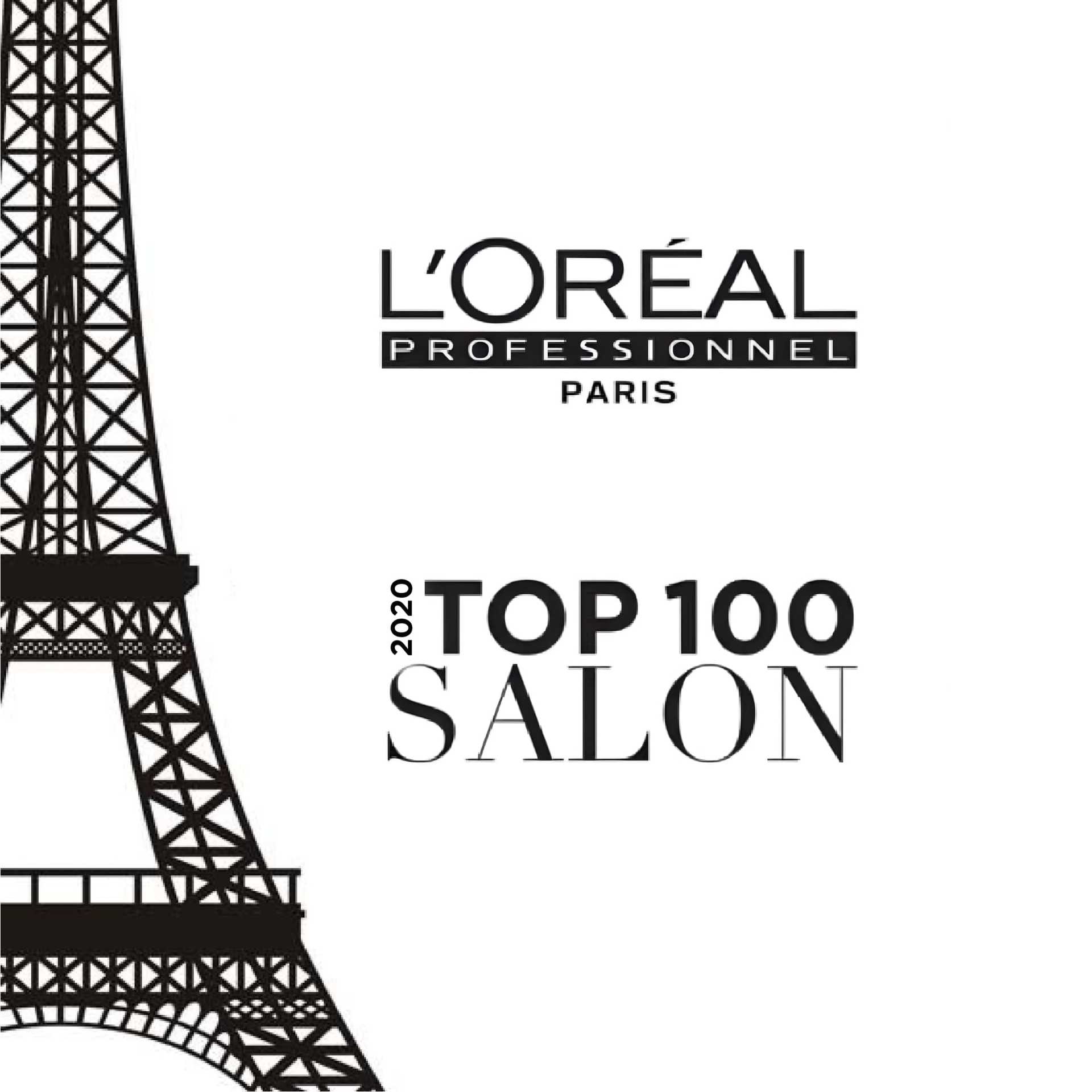 L'Oréal Paris Top 100 Salon 2020 logo featuring the Eiffel Tower.
